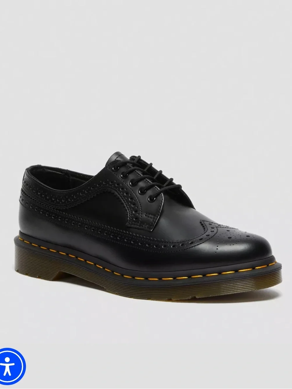 Dr. Martens 3989 Yellow Stitch Smooth Leather Brogue Shoes - black, size 12